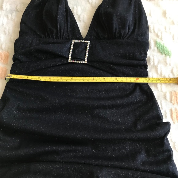 Vintage Y2K glitter blue stretchy halter top gown prom dress buckle - Picture 10 of 11